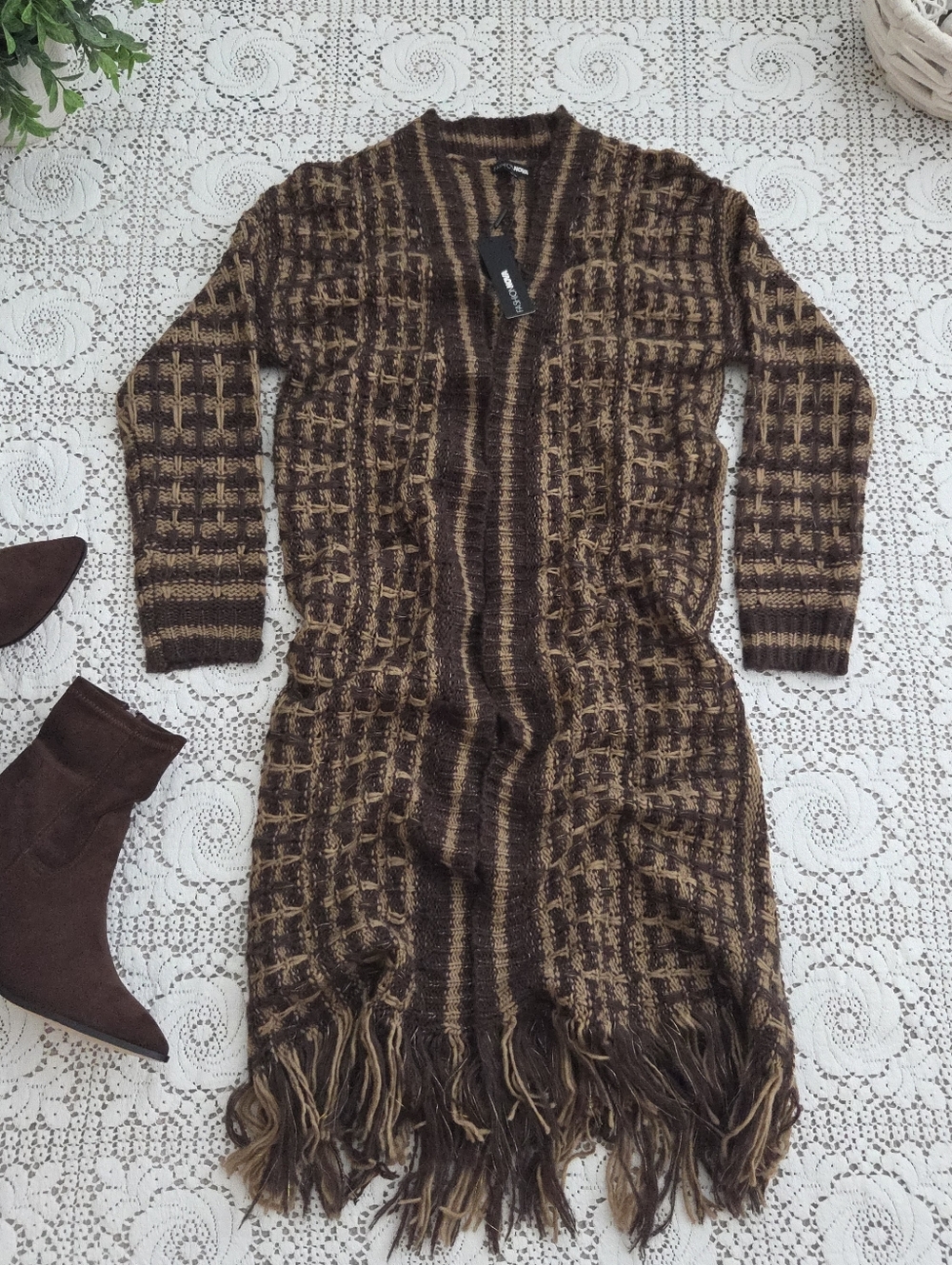 Fashion Nova Paint The Skies Patterned Fringe Cardigan Size L